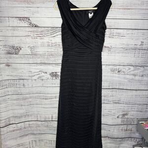 Tadashi Collection Black V-Neck Layered Maxi Dress Med